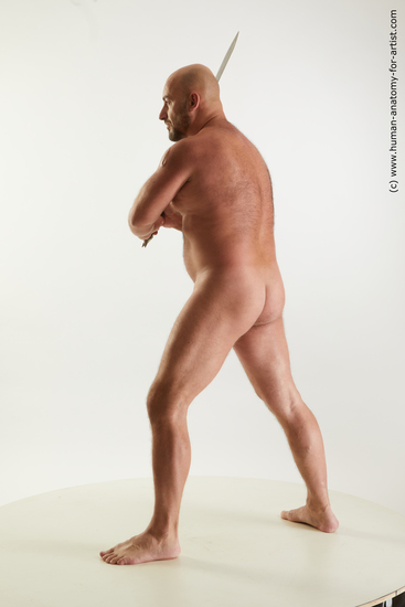 Nude Fighting with sword Man White Standing poses - ALL Chubby Bald Standing poses - simple Standard Photoshoot Realistic