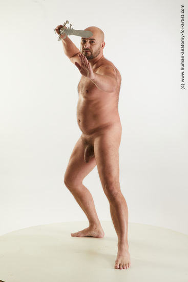 Nude Fighting with sword Man White Standing poses - ALL Chubby Bald Standing poses - simple Standard Photoshoot Realistic