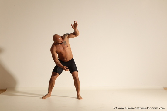 Underwear Man Black Muscular Bald Dancing Dynamic poses Academic