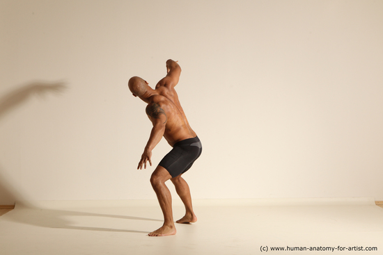 Underwear Man Black Muscular Bald Dancing Dynamic poses Academic