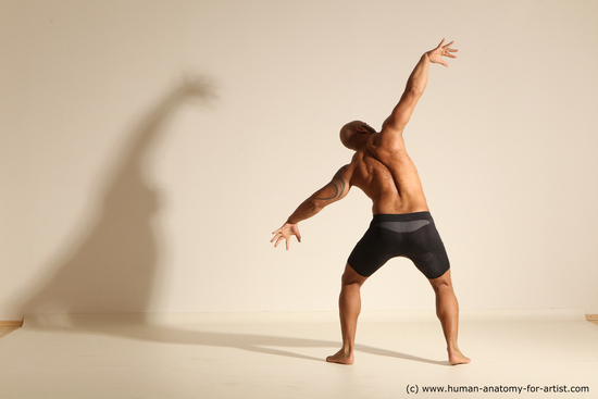 Underwear Man Black Muscular Bald Dancing Dynamic poses Academic