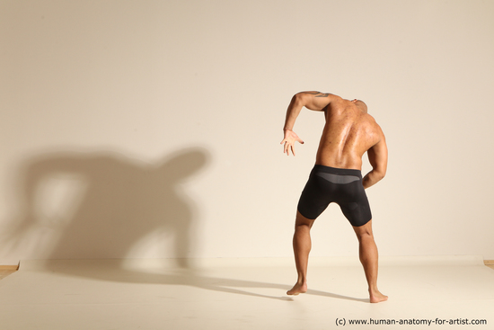 Underwear Man Black Muscular Bald Dancing Dynamic poses Academic