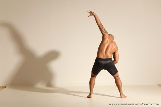 Underwear Man Black Muscular Bald Dancing Dynamic poses Academic