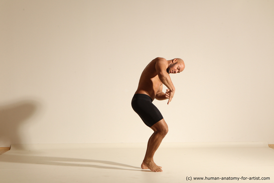 Underwear Man Black Muscular Bald Dancing Dynamic poses Academic