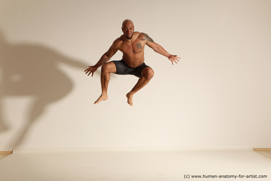 Underwear Man Black Muscular Bald Dancing Dynamic poses Academic