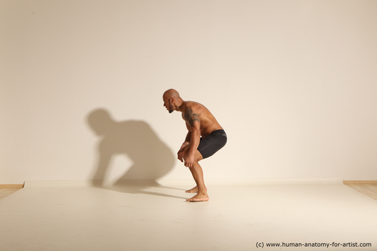 Underwear Man Black Muscular Bald Dancing Dynamic poses Academic