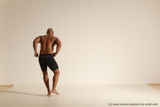 Underwear Man Black Muscular Bald Dancing Dynamic poses Academic