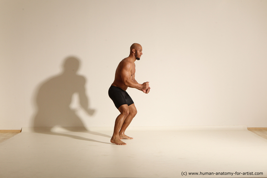 Underwear Man Black Muscular Bald Dancing Dynamic poses Academic