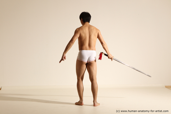 Underwear Fighting with sword Man Asian Athletic Short Black Dynamic poses Academic