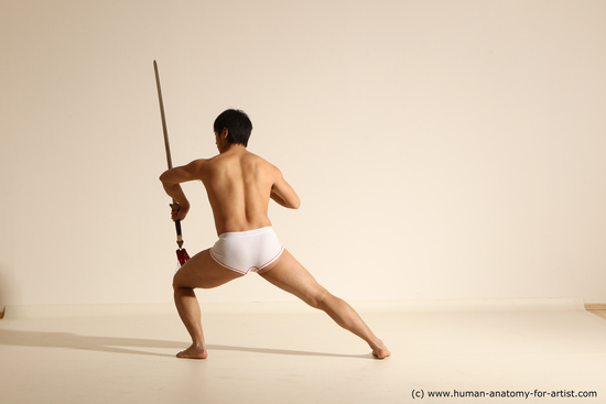 Underwear Fighting with sword Man Asian Athletic Short Black Dynamic poses Academic