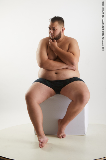 Underwear Man White Sitting poses - simple Overweight Short Black Sitting poses - ALL Standard Photoshoot Academic