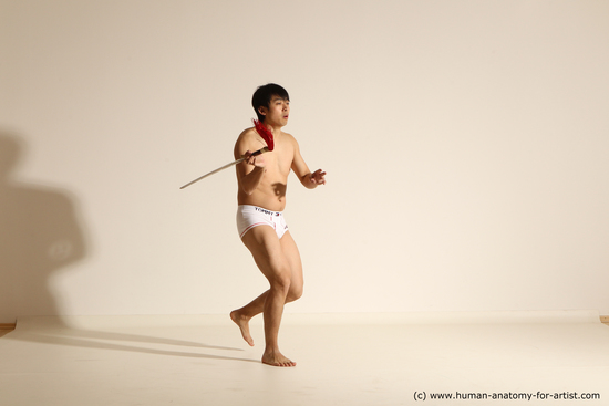 Underwear Fighting with sword Man Asian Athletic Medium Black Dynamic poses Academic