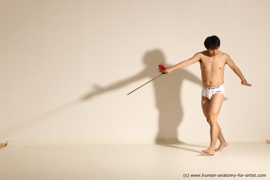 Underwear Fighting with sword Man Asian Athletic Medium Black Dynamic poses Academic