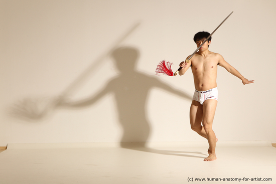 Underwear Fighting with sword Man Asian Athletic Medium Black Dynamic poses Academic