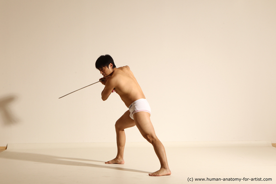 Underwear Fighting with sword Man Asian Athletic Medium Black Dynamic poses Academic