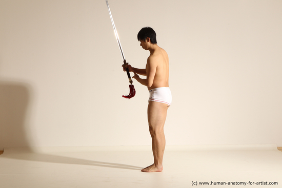 Underwear Fighting with sword Man Asian Athletic Medium Black Dynamic poses Academic