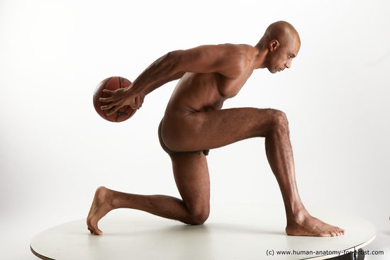 Nude Man Black Kneeling poses - ALL Athletic Bald Kneeling poses - on one knee Standard Photoshoot Realistic