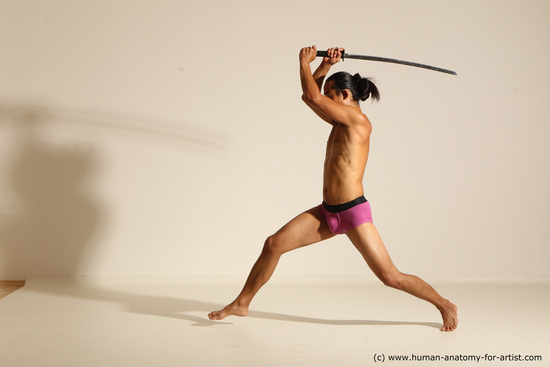 Underwear Fighting with sword Man Asian Athletic Long Black Standard Photoshoot Academic