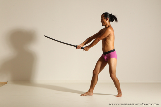 Underwear Fighting with sword Man Asian Athletic Long Black Standard Photoshoot Academic