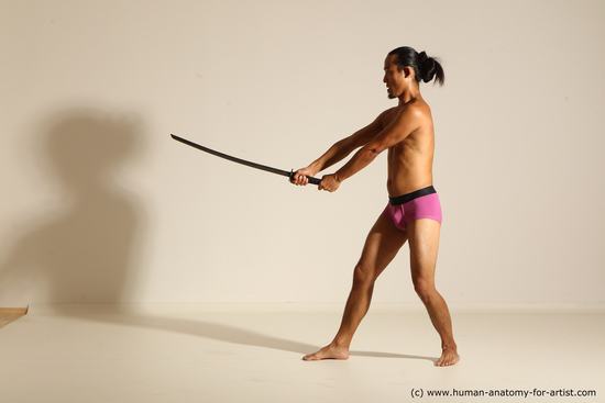 Underwear Fighting with sword Man Asian Athletic Long Black Standard Photoshoot Academic