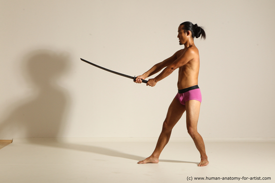 Underwear Fighting with sword Man Asian Athletic Long Black Standard Photoshoot Academic