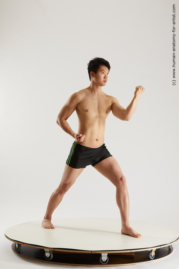 Underwear Fighting Man Asian Slim Short Black Multi angles poses Academic