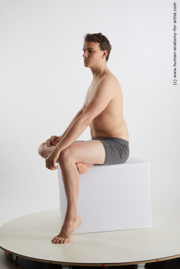 Underwear Man White Sitting poses - simple Average Short Brown Sitting poses - ALL Standard Photoshoot Academic