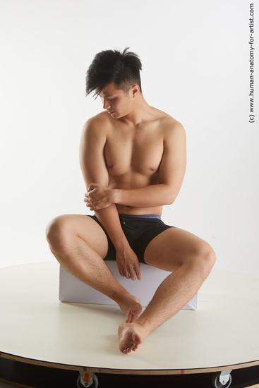 Underwear Man Asian Sitting poses - simple Slim Short Black Sitting poses - ALL Standard Photoshoot Academic