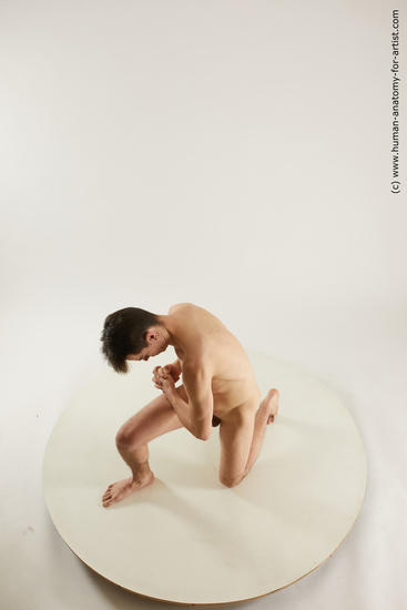 Nude Man White Kneeling poses - ALL Slim Short Brown Kneeling poses - on one knee Multi angles poses Realistic