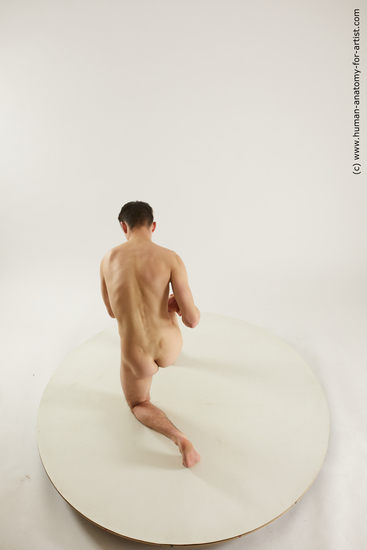 Nude Man White Kneeling poses - ALL Slim Short Brown Kneeling poses - on one knee Multi angles poses Realistic