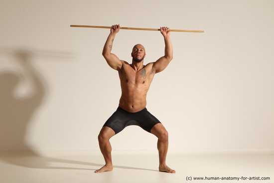 Underwear Man Black Muscular Bald Dancing Dynamic poses Academic