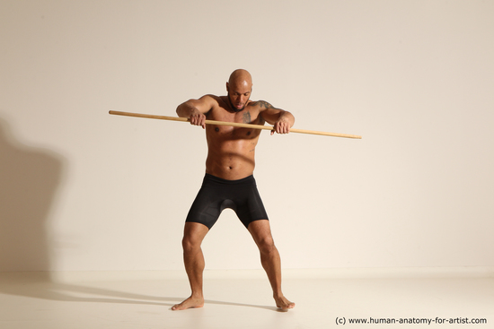 Underwear Man Black Muscular Bald Dancing Dynamic poses Academic