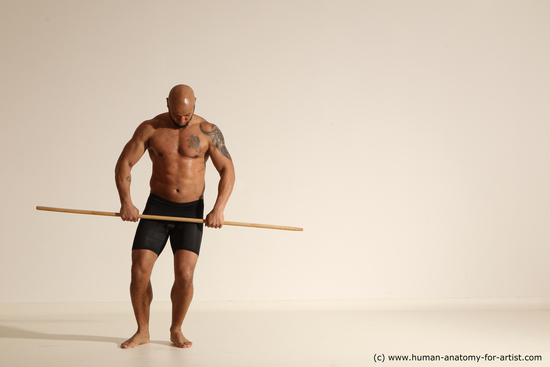 Underwear Man Black Muscular Bald Dancing Dynamic poses Academic