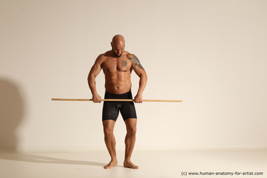 Underwear Man Black Muscular Bald Dancing Dynamic poses Academic