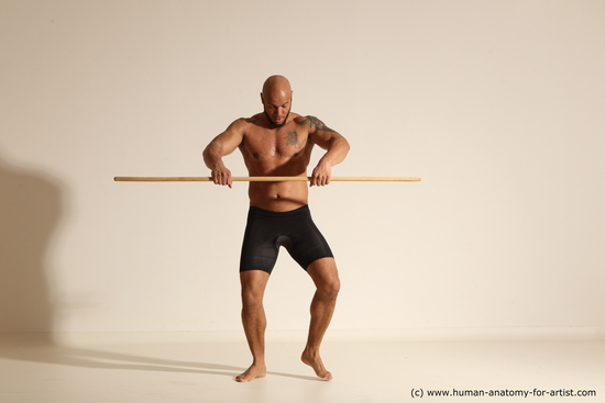 Underwear Man Black Muscular Bald Dancing Dynamic poses Academic