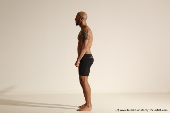 Underwear Man Black Muscular Bald Dancing Dynamic poses Academic