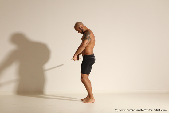 Underwear Man Black Muscular Bald Dancing Dynamic poses Academic