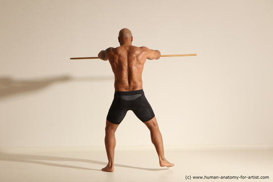 Underwear Man Black Muscular Bald Dancing Dynamic poses Academic