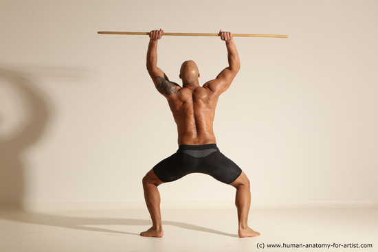 Underwear Man Black Muscular Bald Dancing Dynamic poses Academic