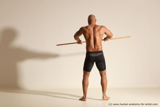 Underwear Man Black Muscular Bald Dancing Dynamic poses Academic