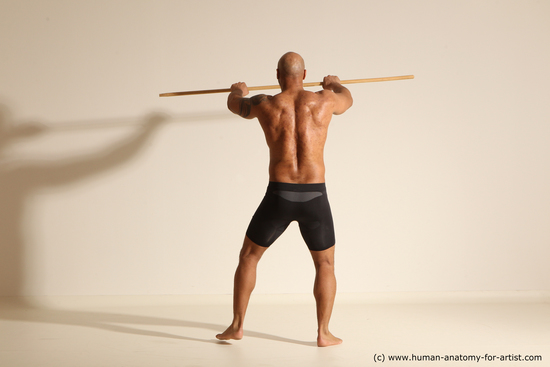 Underwear Man Black Muscular Bald Dancing Dynamic poses Academic