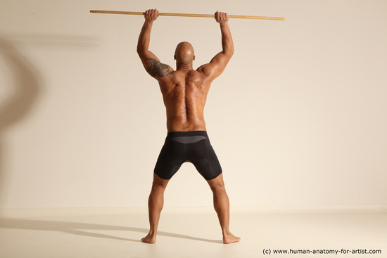 Underwear Man Black Muscular Bald Dancing Dynamic poses Academic