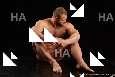 Nude Man White Sitting poses - simple Muscular Short Brown Sitting poses - ALL Standard Photoshoot Realistic