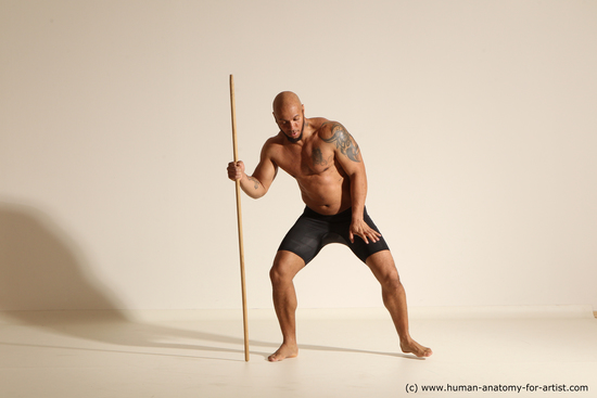 Underwear Man Black Muscular Bald Dancing Dynamic poses Academic