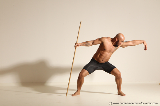 Underwear Man Black Muscular Bald Dancing Dynamic poses Academic