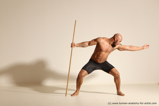 Underwear Man Black Muscular Bald Dancing Dynamic poses Academic