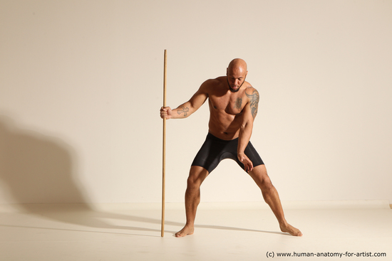 Underwear Man Black Muscular Bald Dancing Dynamic poses Academic