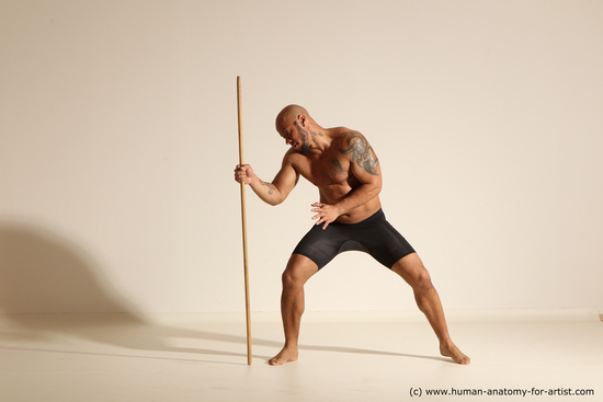 Underwear Man Black Muscular Bald Dancing Dynamic poses Academic