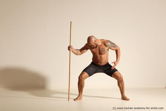 Underwear Man Black Muscular Bald Dancing Dynamic poses Academic