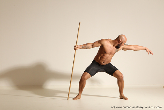 Underwear Man Black Muscular Bald Dancing Dynamic poses Academic